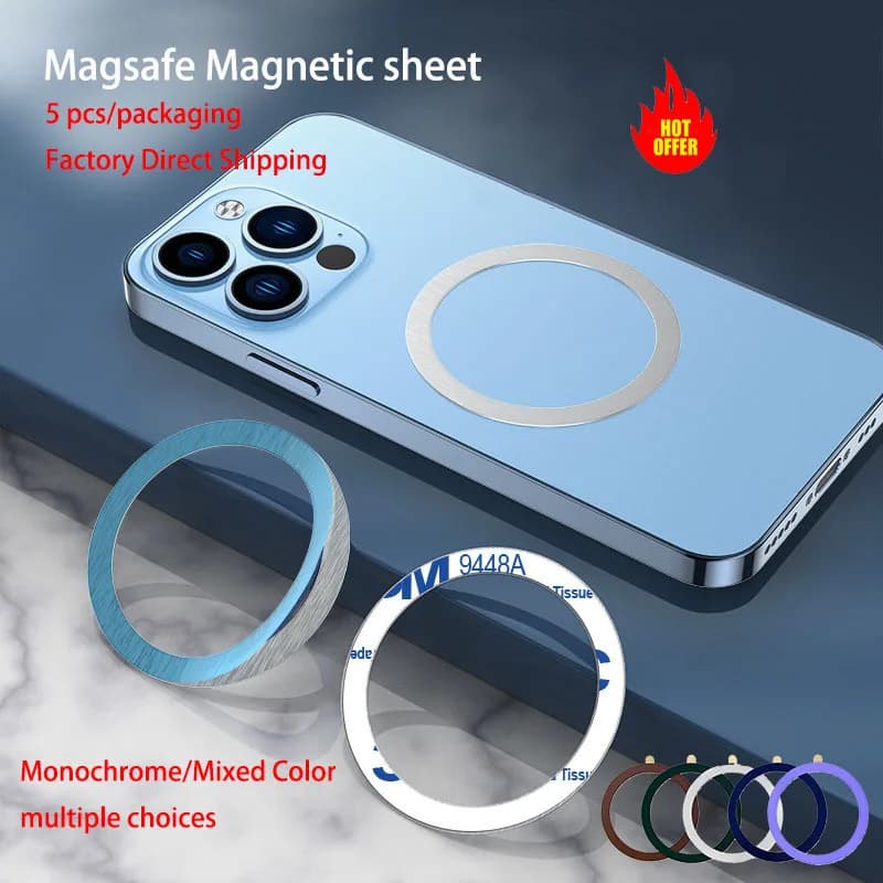 Bobine di ricarica wireless Magsafe Anelli metallici Adesivo Foglio magnetico per telefono per iPhone Samsung Xiaomi Huawei Adesivo 3M ultrasottile