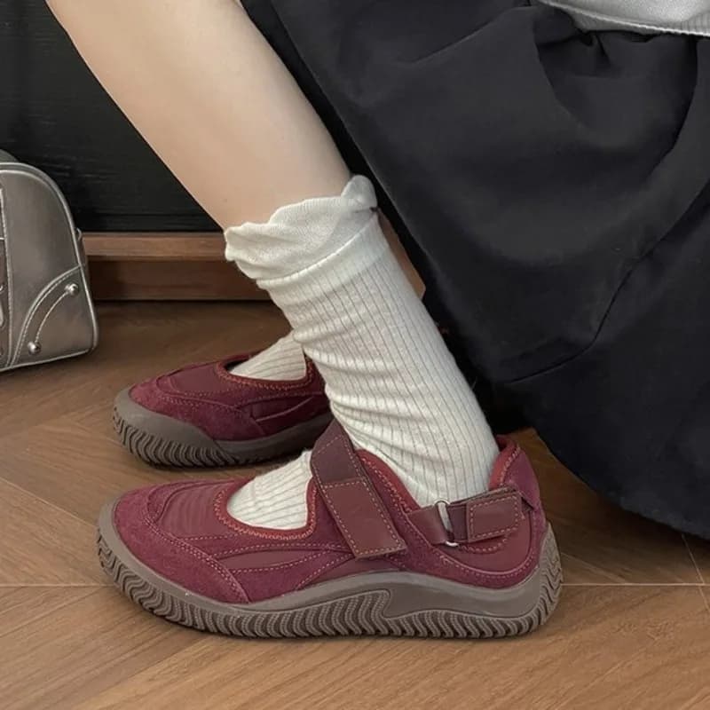 Retro Velcro Strap Platform Sneakers Women Round Toe Non Slip Comfort Casual Walking Vintage Ladies Shoes