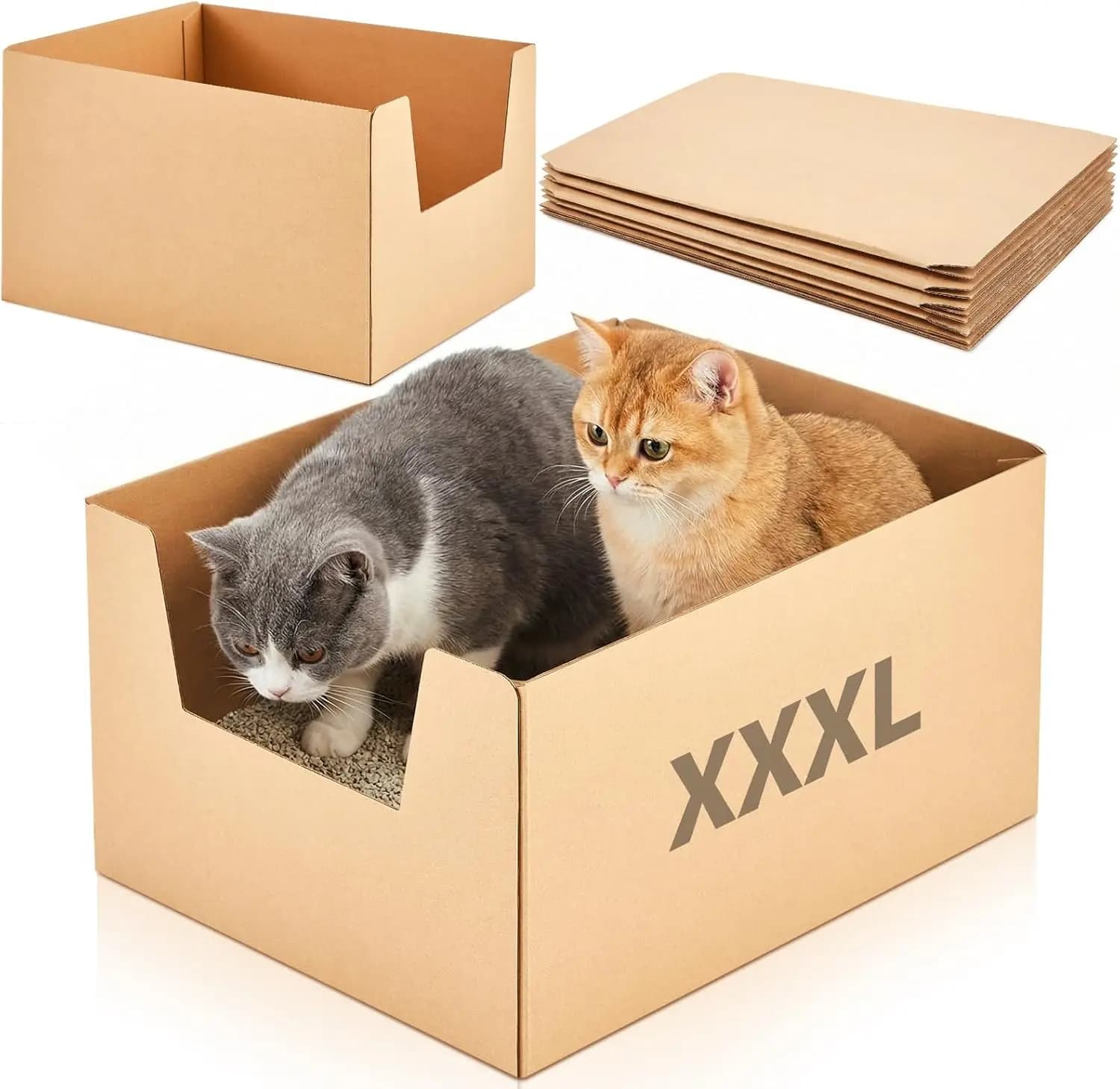 Confezione da 2 Lettiere Monouso XXL Extra Large per Gatti, 48,3 x 38,1 x 30 cm, Profonde con Bordi Alti, Autoadesive, Anti-perdita, Riciclabili