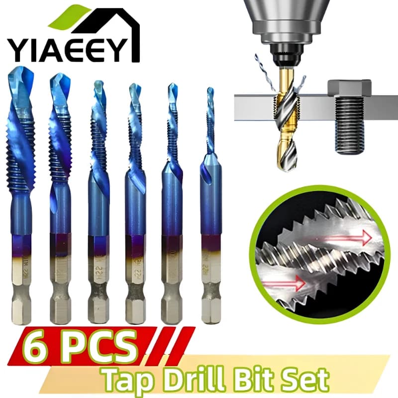 Set di punte per trapano per rubinetto gambo esagonale titanio placcato HSS vite per filettatura vite per macchina rubinetto composto utensili manuali M3 M4 M5 M6 M8 M10