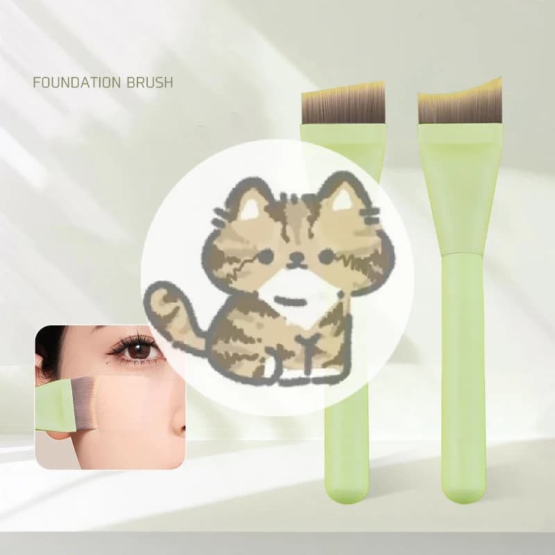 Pennello Fondotinta Ultra Sottile a Mezzaluna, Pennello Contorno Viso Leggero con Manico Verde, Strumento per Applicazione di Fondotinta e Creme