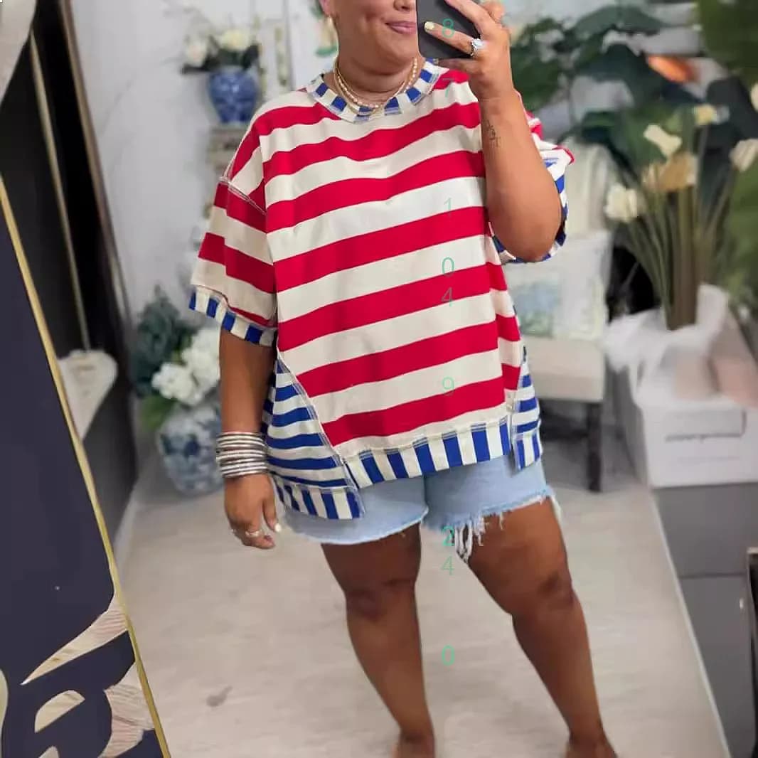 Magliette a Righe Trendy per Donne, Camicetta Casual Larga, Set Coordinati Primavera-Estate