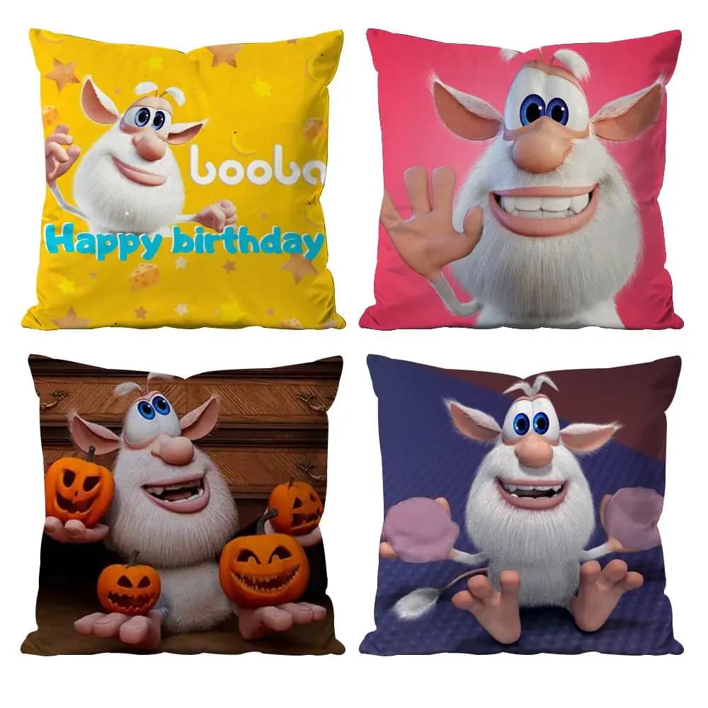 Cartoon Cute Fourbob-Booba Pillow Case Anti-dustmite Pillowcase Invisible Zipper Silky Short Plush Sofa Cushion Cover
