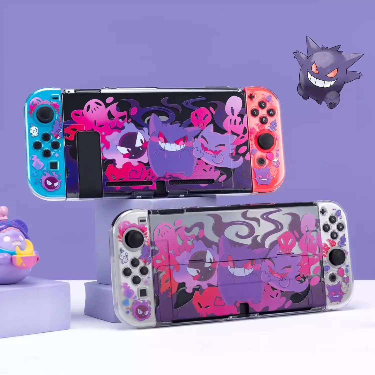 Custodia Protettiva Trasparente per Switch 2/OLED con Design Gengar Carino, Cover Cartoon per Joy-Con Compatibile con la Docking Station, Accessori da Gaming