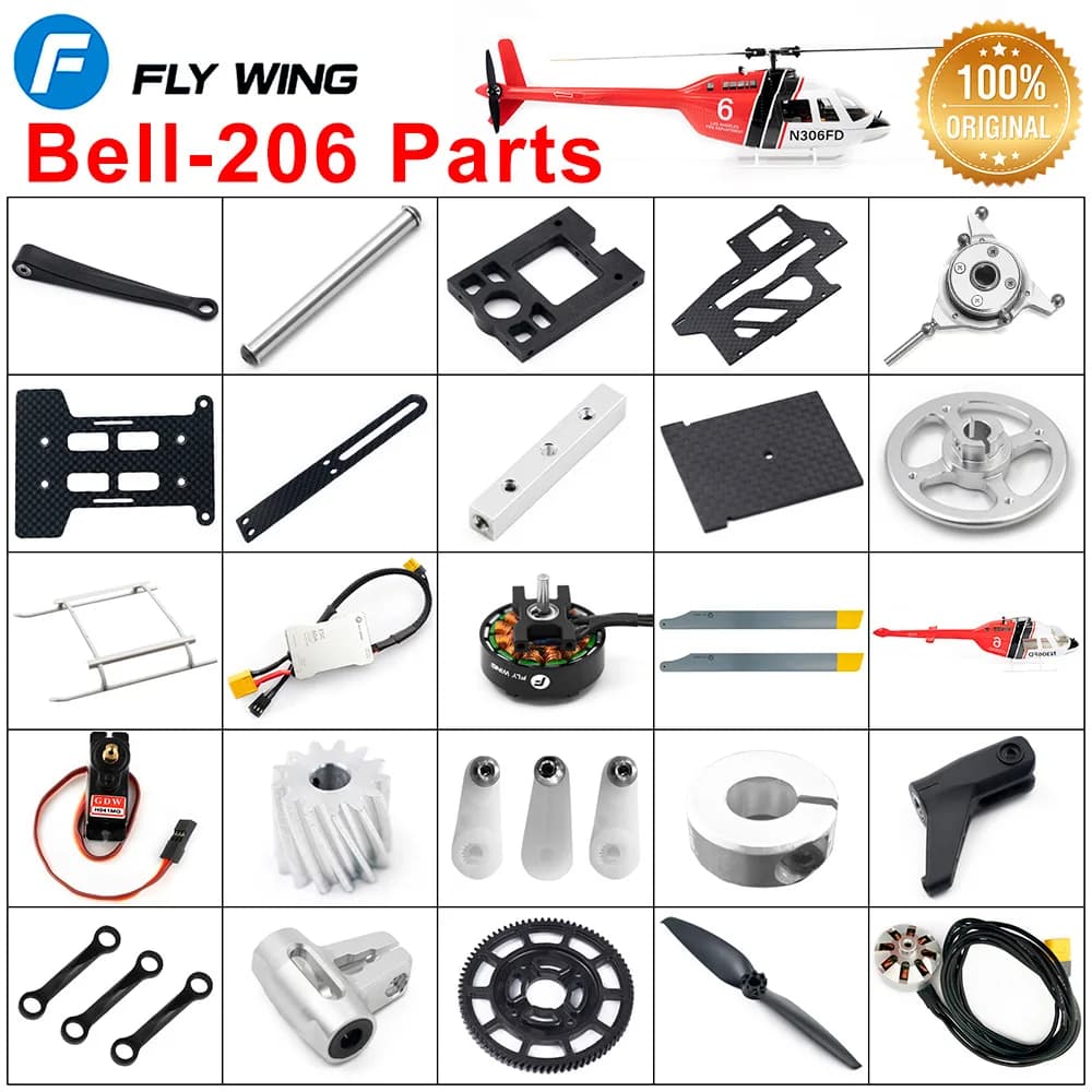Parti per Elicottero RC Fly Wing Bell-206, Piastra Originale di Fabbrica, Pala Coda, Pala Principale, Motore, Albero di Sincronizzazione, Servo, ESC