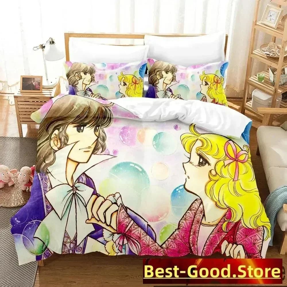 Set Letto Stampato 3D con Motivi Manga, Caramelle e Anime, Copripiumino, Federe, Set Biancheria da Letto, Lenzuola, Copriletto, Misure Full, Queen, King
