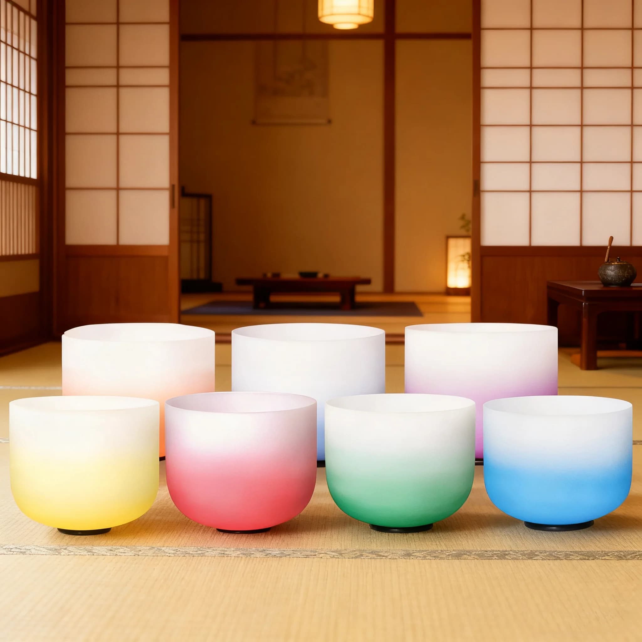 Hye-eun 8 Inch Half Color Tibetan Bowl Singing Ball Frosted Quartz Crystal Singing Chakra Bowl with Free Mallet