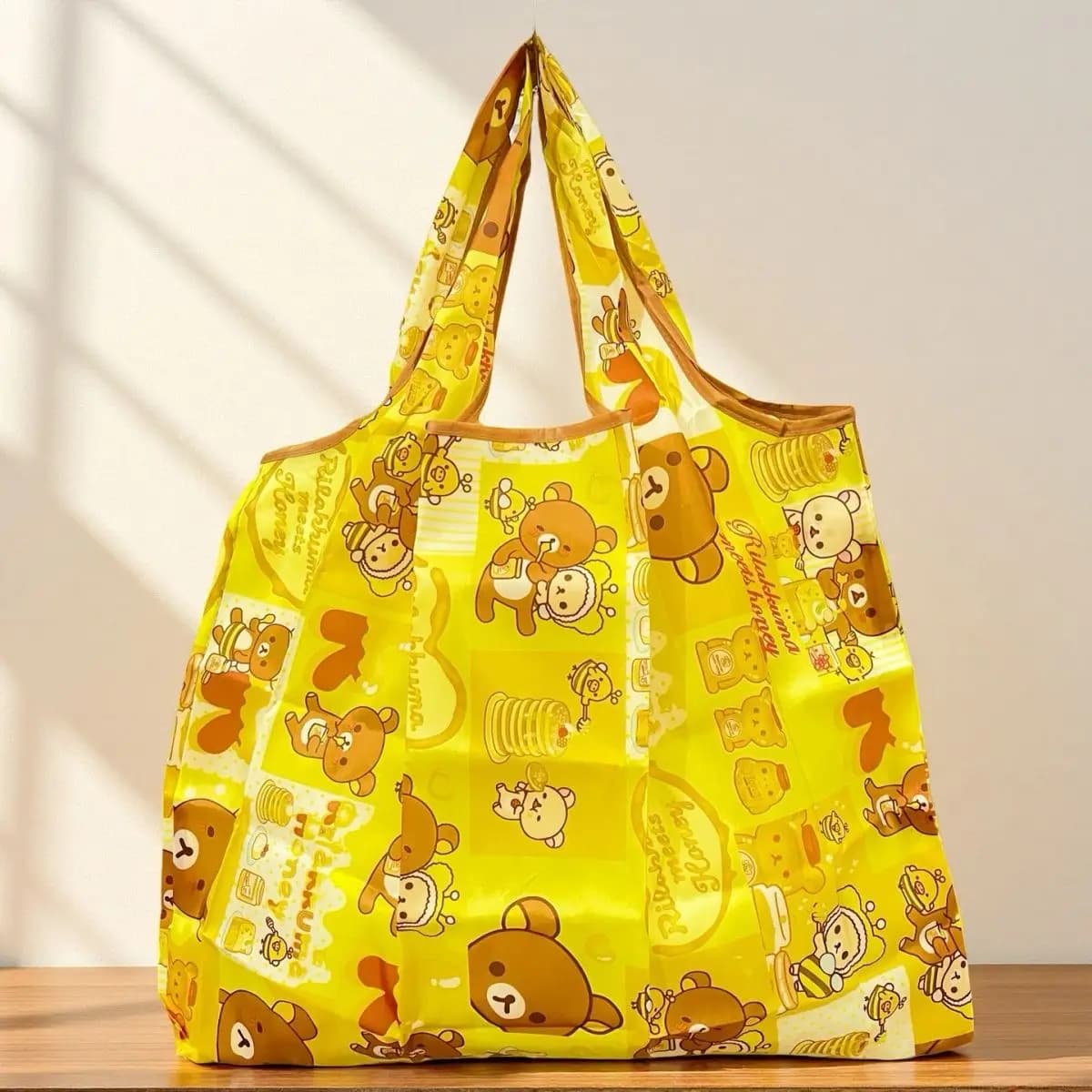 Rilakkuma Cartoon Foldable Waterproof Portable Supermarket Shopping Bag Large‑capacity Cute Storage Handbag