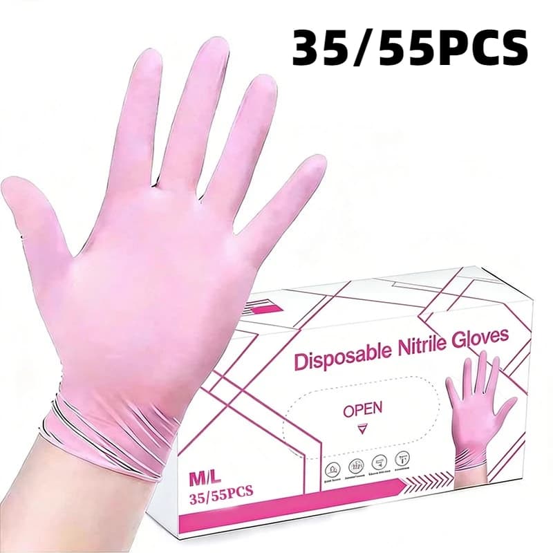 Guanti in nitrile rosa chiaro usa e getta da 35/55 pezzi, guanti per la pulizia della casa, per il bagno degli animali domestici, per il lavaggio dei piatti, strumenti di pulizia versatili
