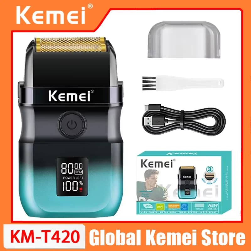 Rasoio Elettrico Kemei KM-T420 con Display Digitale LED, Rasoio a Movimento Alternato per Uomo