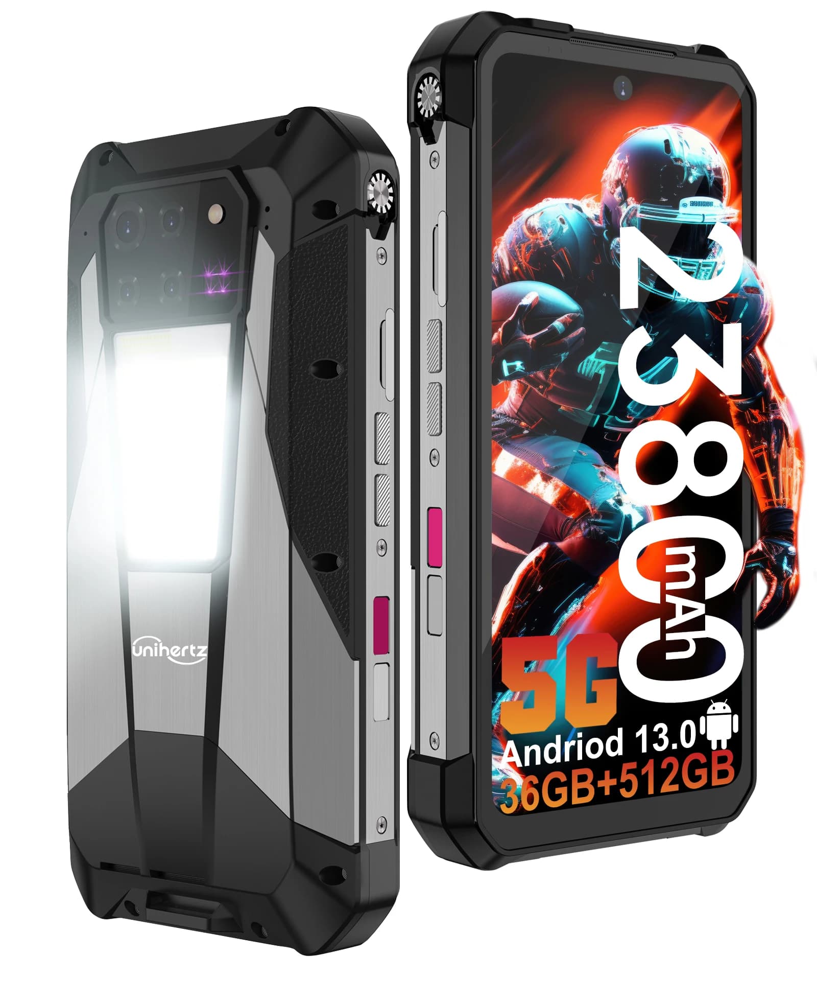Unihertz By 8849Tank 3 Pro Telefono robusto Android 14 con proiettore da 100 lumen 5G 36GB 512GB 23800mAh Batteria WIFI 6 IP68/IP69K