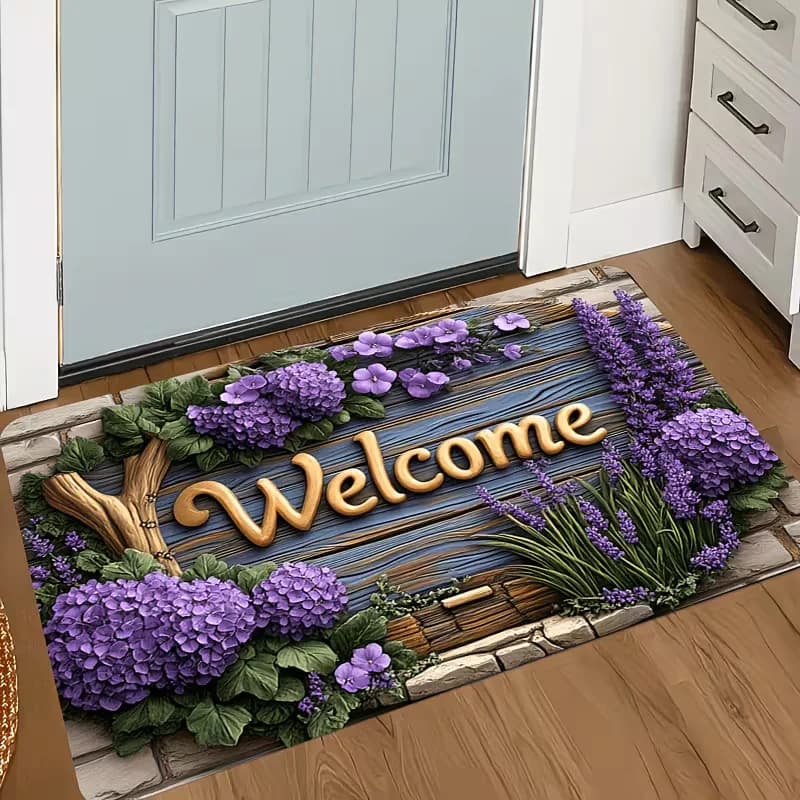 Tappetino di benvenuto con ortensie viola, antiscivolo, lavabile, morbido, floreale, per ingresso, cucina, bagno, decorazioni per la casa