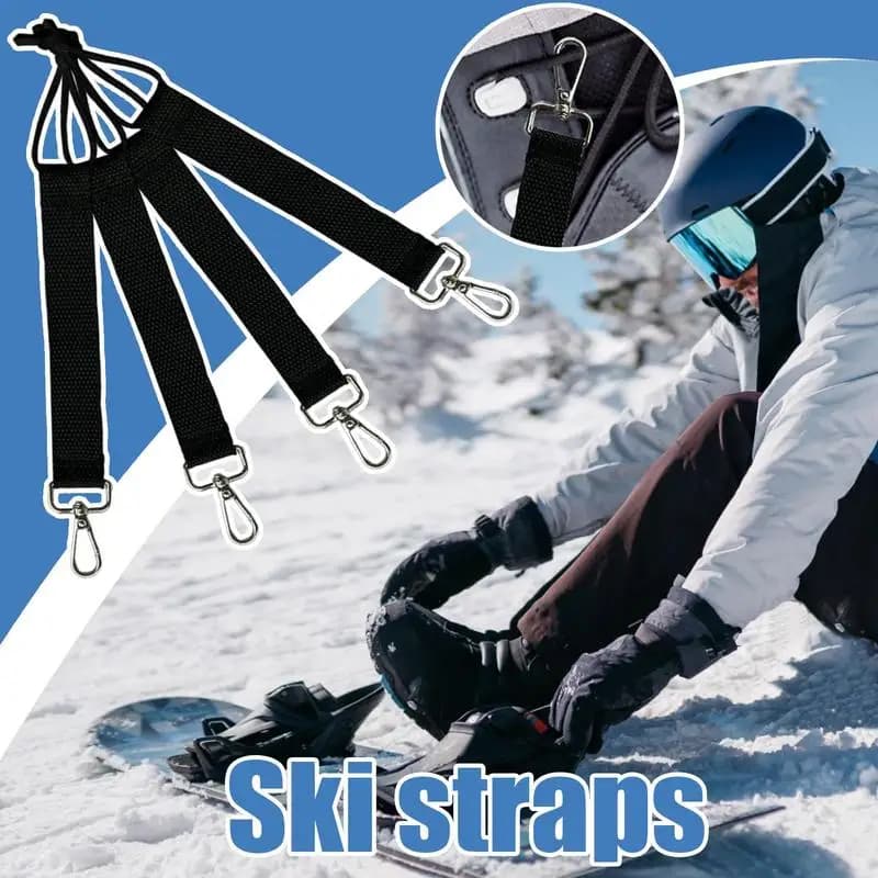 Cinghie di rilegatura per snowboard portatili da 4 pezzi Cavo da snowboard in nylon nero Set di cavi da snowboard per esterni resistenti all'usura