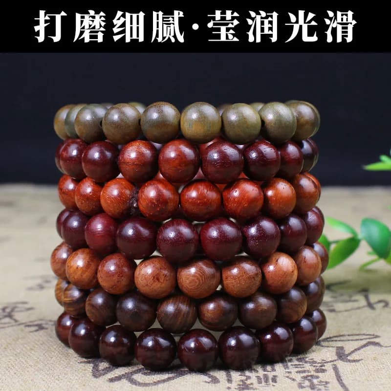 Braccialetto in Legno di Sandalo Naturale, Mini Anello Singolo Compatto da 10MM, Bracciale Portafortuna con Perline per Uomo e Donna