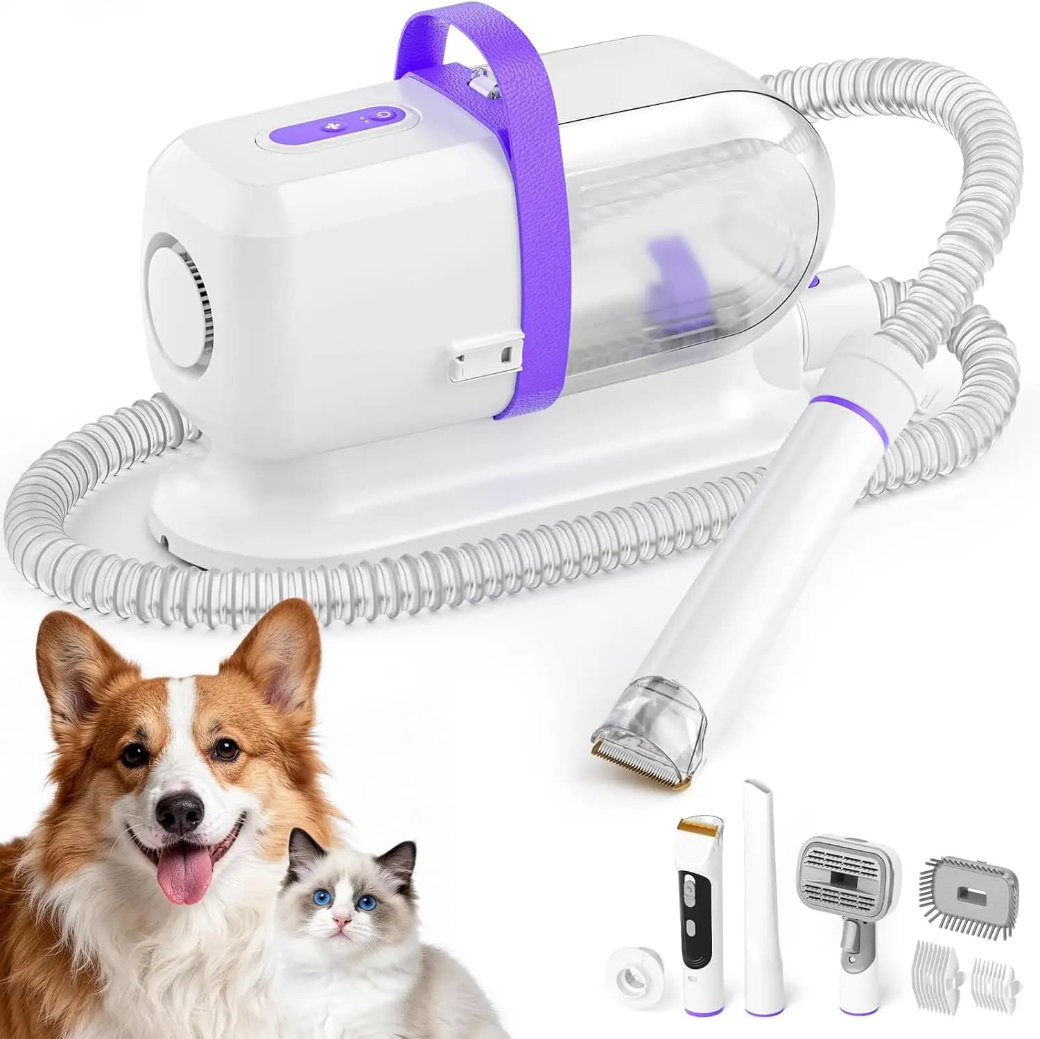 6-in-1 Vacuum Cleaner for Aelected Animals with Tosatrice, Dryer and 6 Accessories - Silent for Domestic Pear Care, Purple