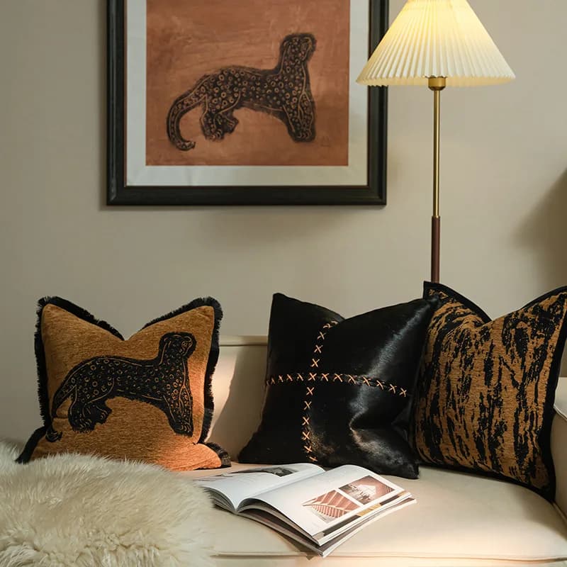 Fodera per cuscino di fascia alta Fodere per cuscini per la casa in stile cinese Cuscini decorativi per divano Decorazioni per la casa Federa di lusso marrone 45x45