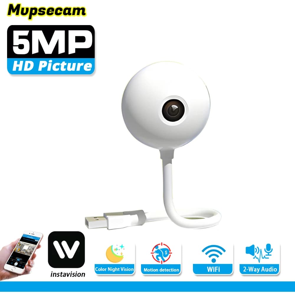 Mini Telecamera Wireless 2K 5MP WiFi per Interni Design Lampadina USB Rilevamento Movimento Audio Bidirezionale Monitor per Bambini Protezione di Sicurezza
