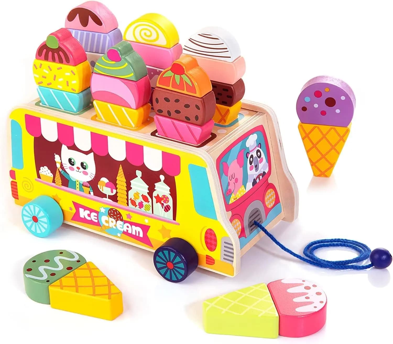 28 pezzi di gelato magnetico dolcetti giochi di finzione camion di gelato in legno cibo e accessori Montessori smistamento giocattoli impilabili