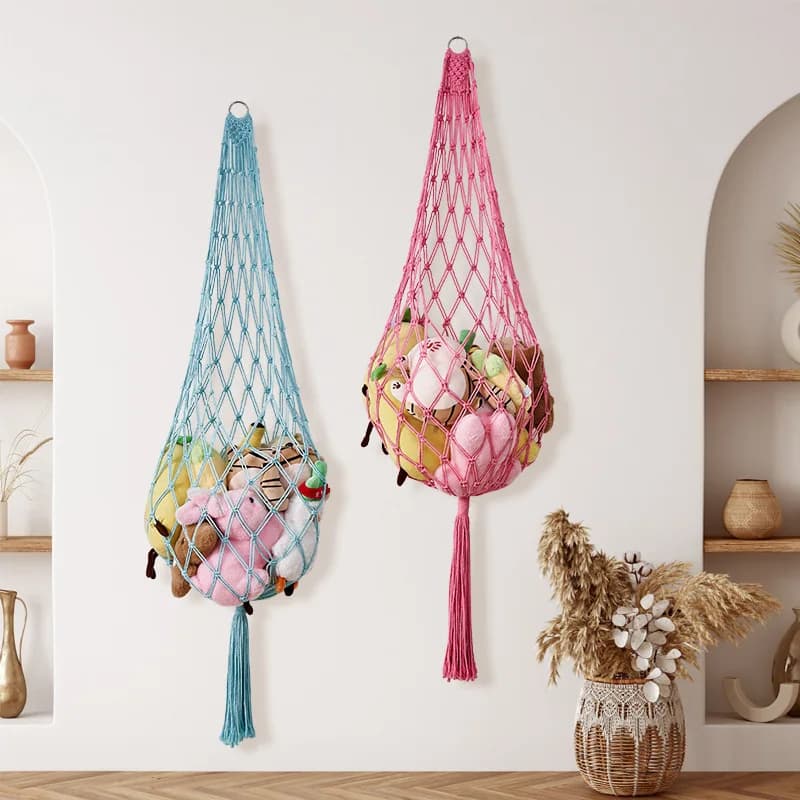 Rete in Cotone Intrecciata a Mano per Giocattoli di Peluche, Rete Creativa per Conservazione e Decorazione Casa