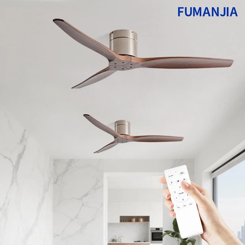 FUMANJIA 42/52/60 Inch Ceiling Fan 3 Wooden Blades Vintage Industrial Wood Ventilator with Remote Control for Coffee Shop, Home