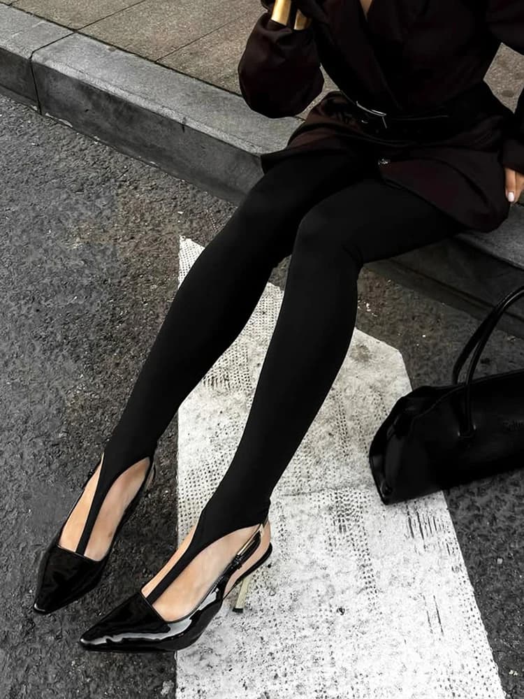 Leggings sexy neri Pantaloni da donna Solid Commute Wrap Skinny Autunno 2025 Pantaloni Y2K attillati a vita alta neri Calza lucida sexy