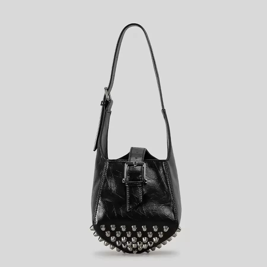 Bucket Bag For Women Luxury Designer Handbag Purse 2025 New In PU Mosaic Belt Buckle Rivet Decoration Underarm Shoulder