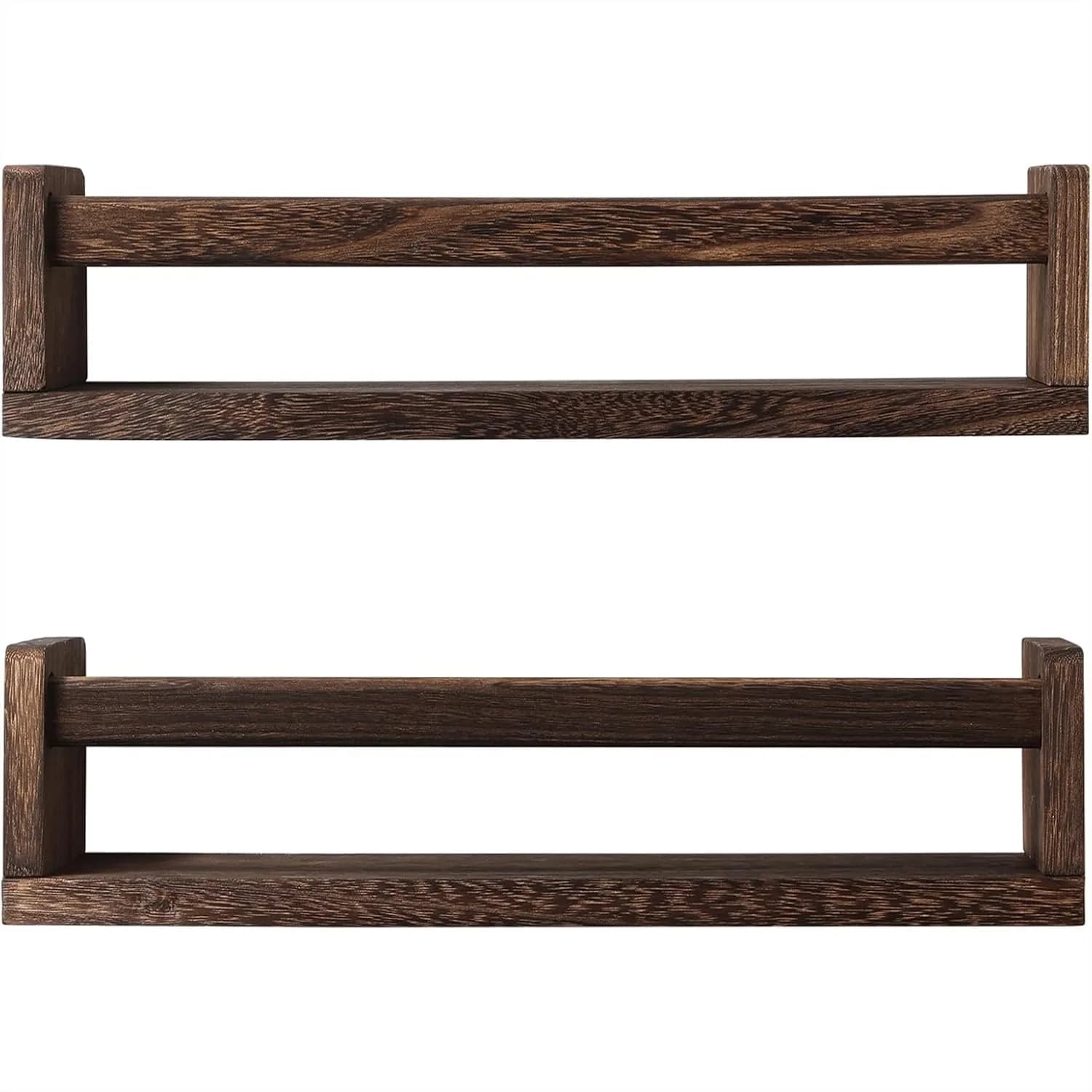 Set di 2 Mensole Galleggianti, Mensole da Parete in Legno per Cameretta Bambini o Porta Spezie da Cucina, Arredamento Rustico Stile Fattoria in Carbonio