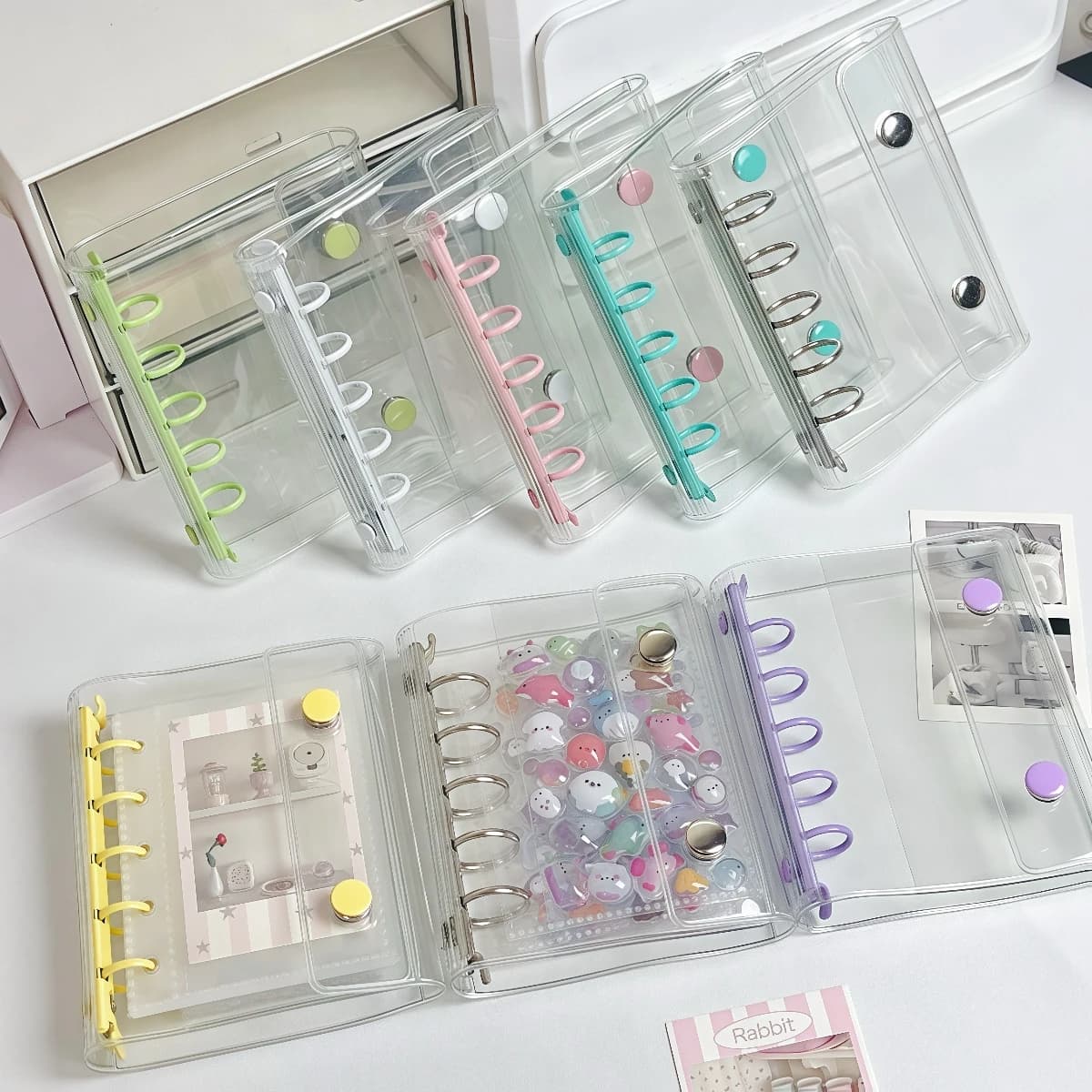 M5 Macaron Color Series Transparent Planner, Binder Photo Album, DIY Sticker Book, 3D Embossed Diamond Sticker Book, Pp Material, Suitable for K-Pop Photocard, Planner, Notebook, Student Back-To-School Supplies, Etc