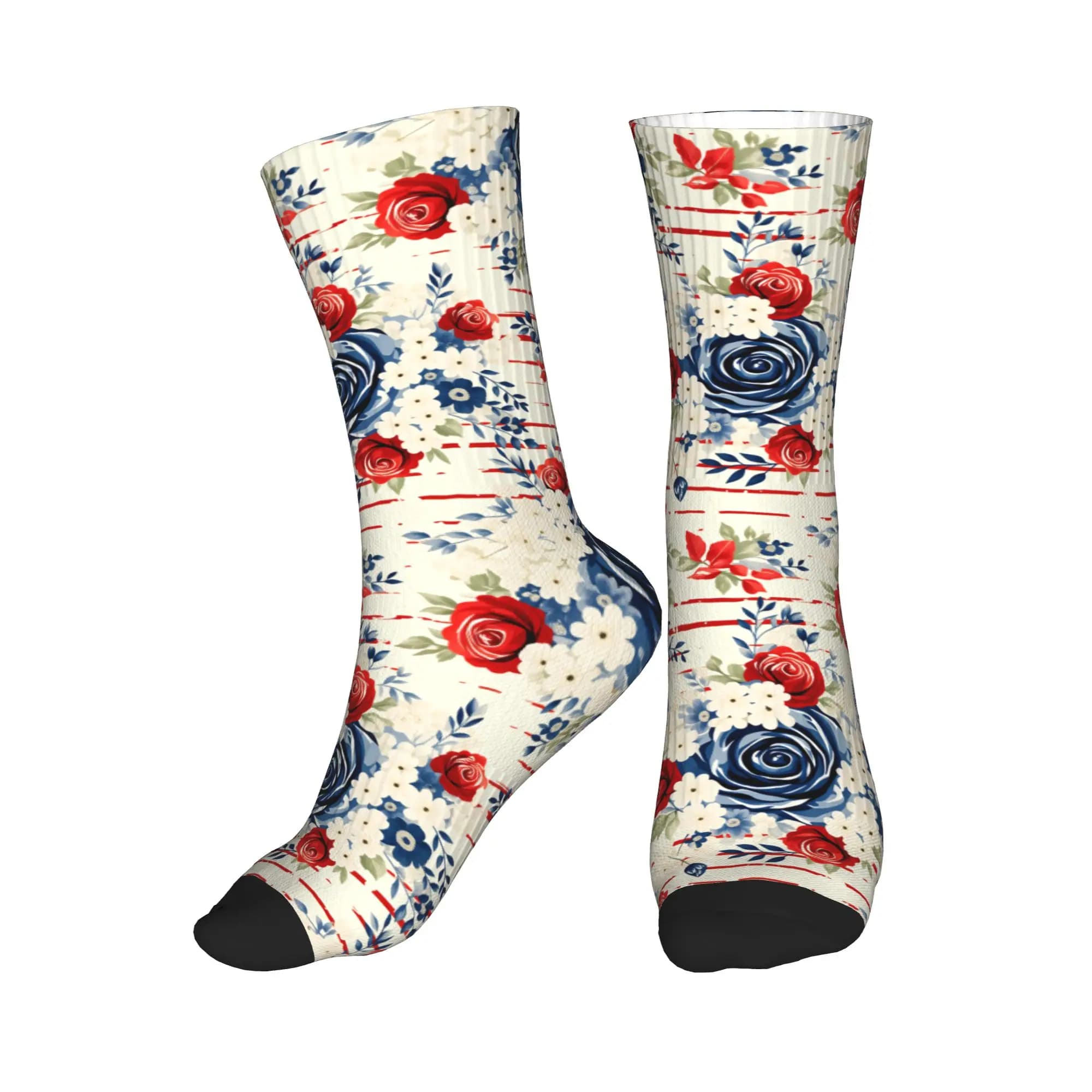 Calzini alla moda con stampa floreale patriottica, calzini da uomo e da donna, calzini sportivi da basket con stampa 3D caldi