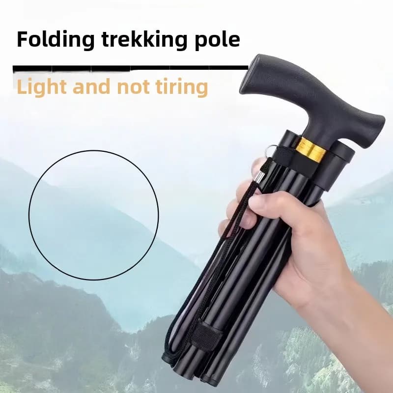 Aluminum Alloy Foldable Adjustable Telescopic Trekking Pole Multifunctional Lightweight Walking Cane for Elderly Outdoor Hiking