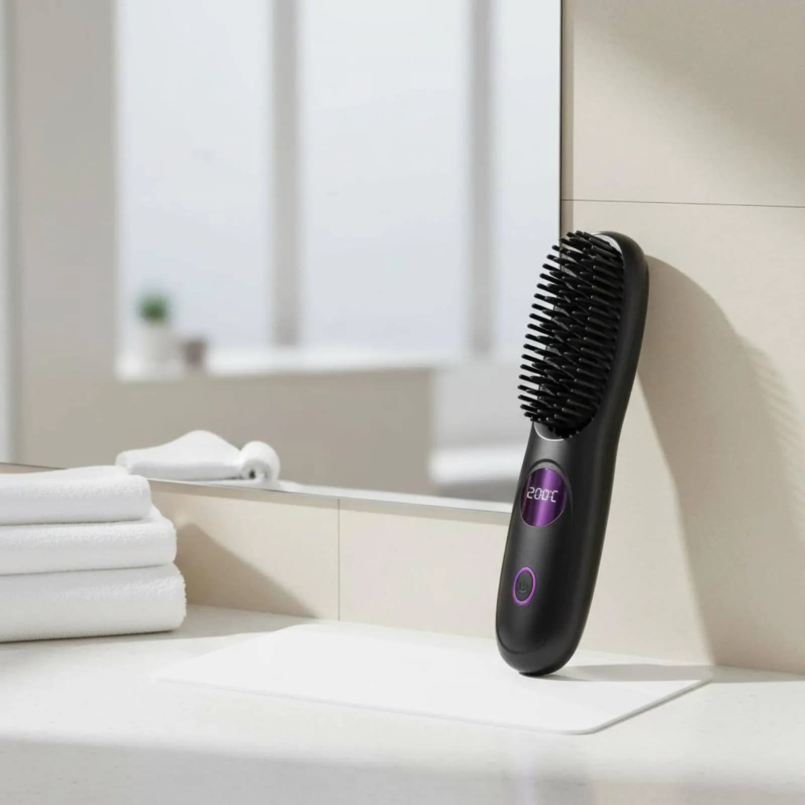 Spazzola Lisciante per Capelli Senza Fili, Portatile, con Display LCD in Ceramica