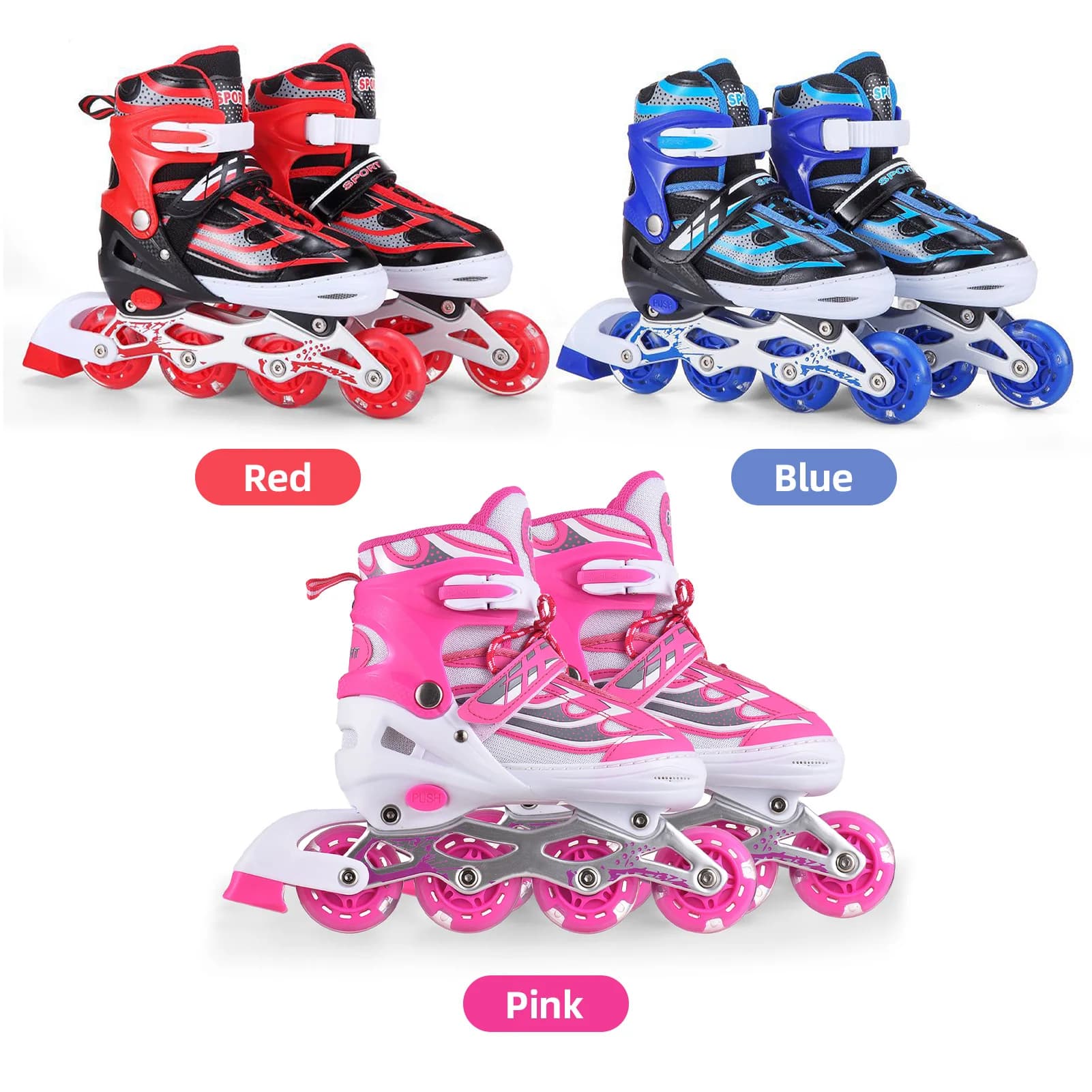 Pattini in linea per bambini illuminati per ragazzi e ragazze Principianti Ecologici Traspiranti per i più piccoli Taglia 28-41 delle scarpe