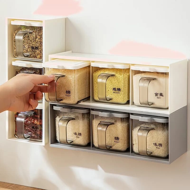 Kitchen Wall Mounted Drawer Type Seasoning Box Set Non Punching Storage Organizer