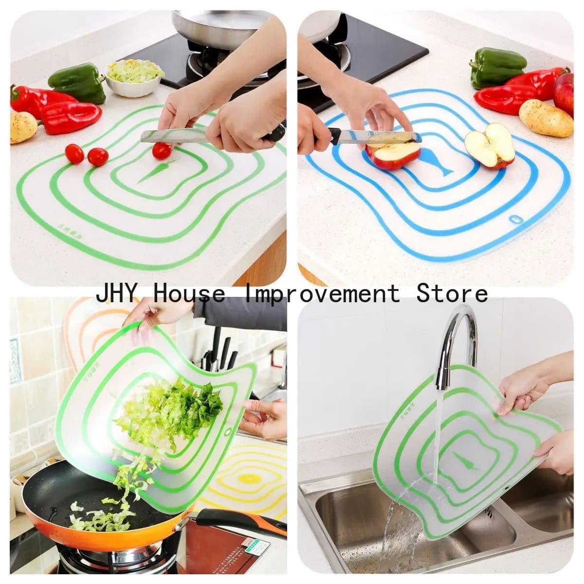 Tappetini per Tagliere in Plastica Extra Spessi e Flessibili con Icone Alimentari (Set di 4) - Previene lo Scivolamento - Previene la Contaminazione Incrociata