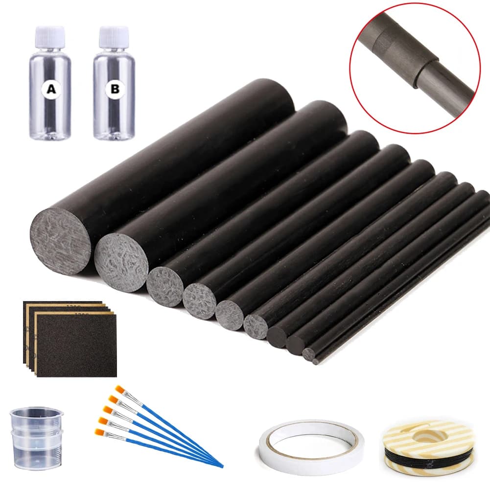 Fishing Rod Repair Kit Fishing Pole carbon Insert carbon Repair Carbon Fiber Sticks Pole Building Kit AB Glue Wrapping Thread