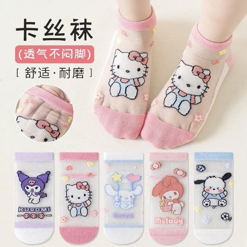 Calzini estivi sottili in cotone Hello Kitty Kuromi, calze in cotone trasparente, calzini nuovi traspiranti in puro cotone per ragazze