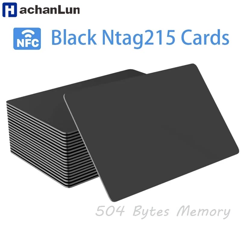 HACHANLUN 5-10PCS NTAG215 Carte NFC vuote Tag in PVC NFC215 Carta nera 13,56 Mhz TagMo Impermeabile RFID NFC Telefono 504 byte
