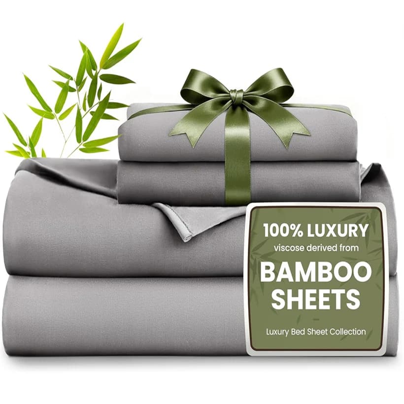 100% Pure Bamboo 4/6 Pieces Bed Sheet Set Cooling Bedding Set Rayon Derived from Bamboo Luxury Silky Fitted Sheet Bedsheet