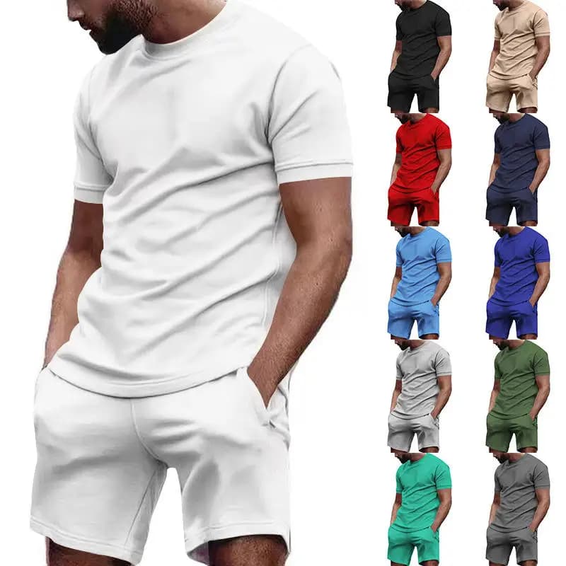 Completo sportivo estivo da uomo: T-shirt girocollo e pantaloncini per fitness, casual, taglie forti, per allenamento e tempo libero