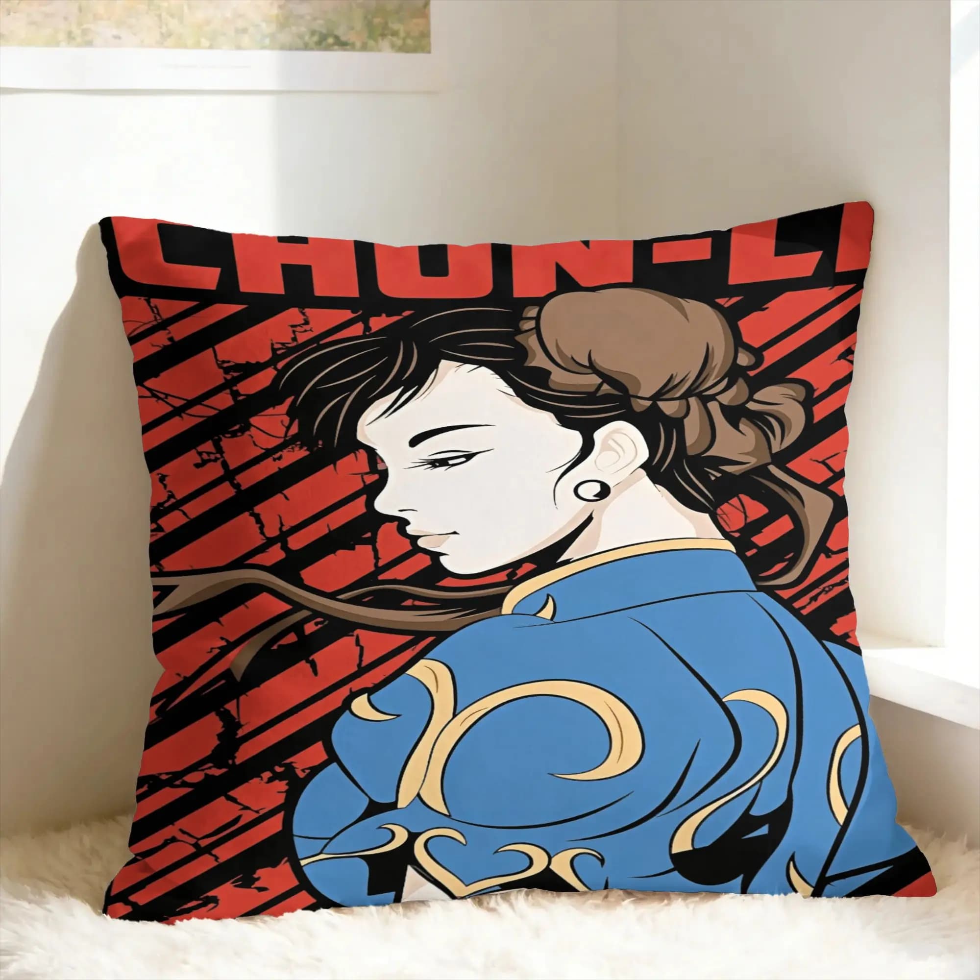 Fodera per cuscino Game Fighter Chun Li, fodera per cuscino quadrata, fodera per cuscino alla moda per sedia da soggiorno