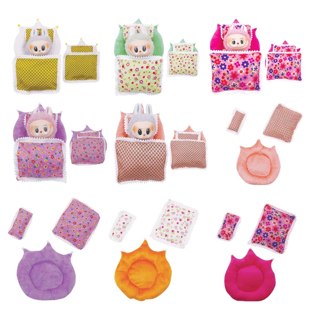 Mini sleeping bag for doll Kawai Labubu, bed with pillow, home decoration of cute dolls, ornament, toys accessories for cartoon girl dolls