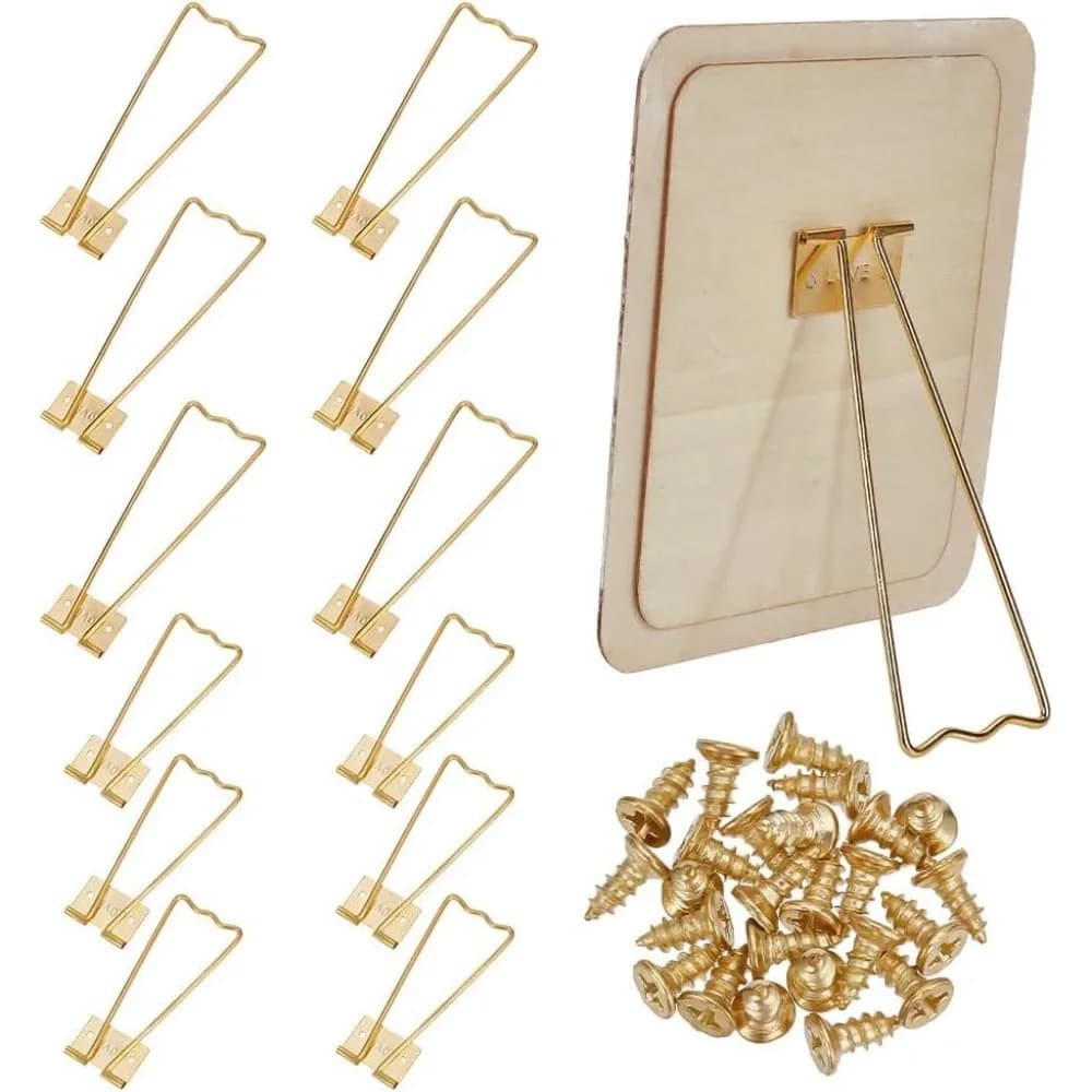 12 pcs 2 Styles Photo Frame Easel Back Stand Iron Photo Frame Bracket Gold Picture Frame Easel with 24pcs Screws Photo Frame