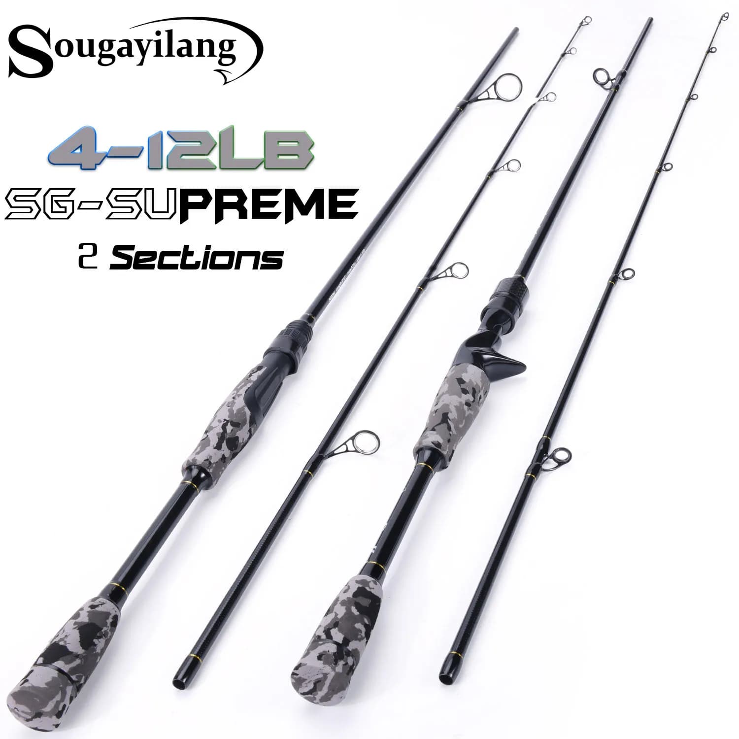 Sougayilang Canna da pesca da lancio/spinning a 2 sezioni 1.8-2.1m Canna da viaggio portatile in fibra di carbonio per canna da pesca interamente in acqua Pesca