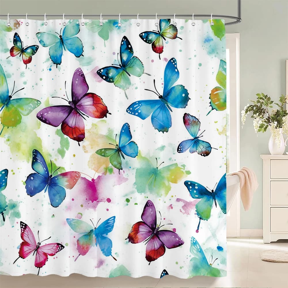 Bellissime tende da doccia a farfalla Tende da bagno floreali in tessuto impermeabile per copertura da bagno per vasca da bagno con ganci