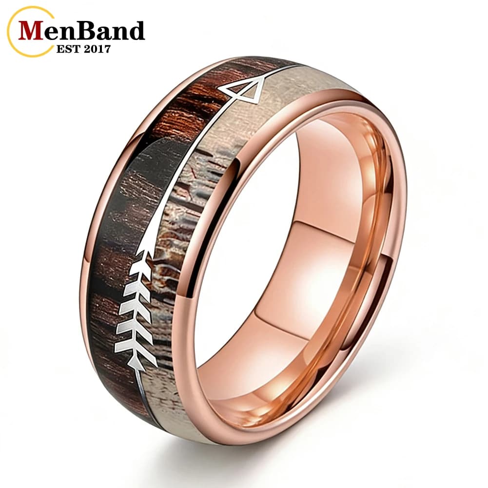 Anelli da uomo e donna in tungsteno con intarsi in legno di koa, corno di zebra e frecce in acciaio da 6/8 mm, gioielli per matrimonio e fidanzamento, vestibilità comoda