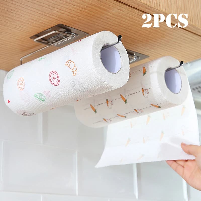 1/2 Pezzi Porta Rotolo di Carta da Cucina, Gancio per Asciugamani, Porta Carta Igienica, Porta Asciugamani, Scaffale Portaoggetti, Organizzatore Bagno