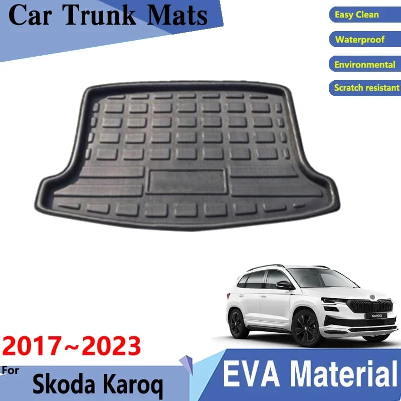 Tappetini per bagagliaio per auto per Skoda Karoq NU7 5 posti 2017 ~ 2023 2020 2021 Vassoio di carico per auto Organizzatore per bagagliaio Cuscinetti posteriori Materiale EVA Accessori