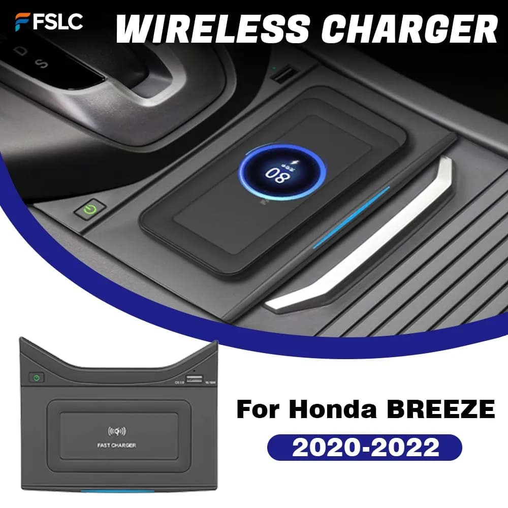 ⭐ Autentico ⭐ Caricabatterie wireless per auto nero, ricambi auto per Honda BREEZE 2020-2022, accessori auto a ricarica rapida da 15W, compatibile con cellulari