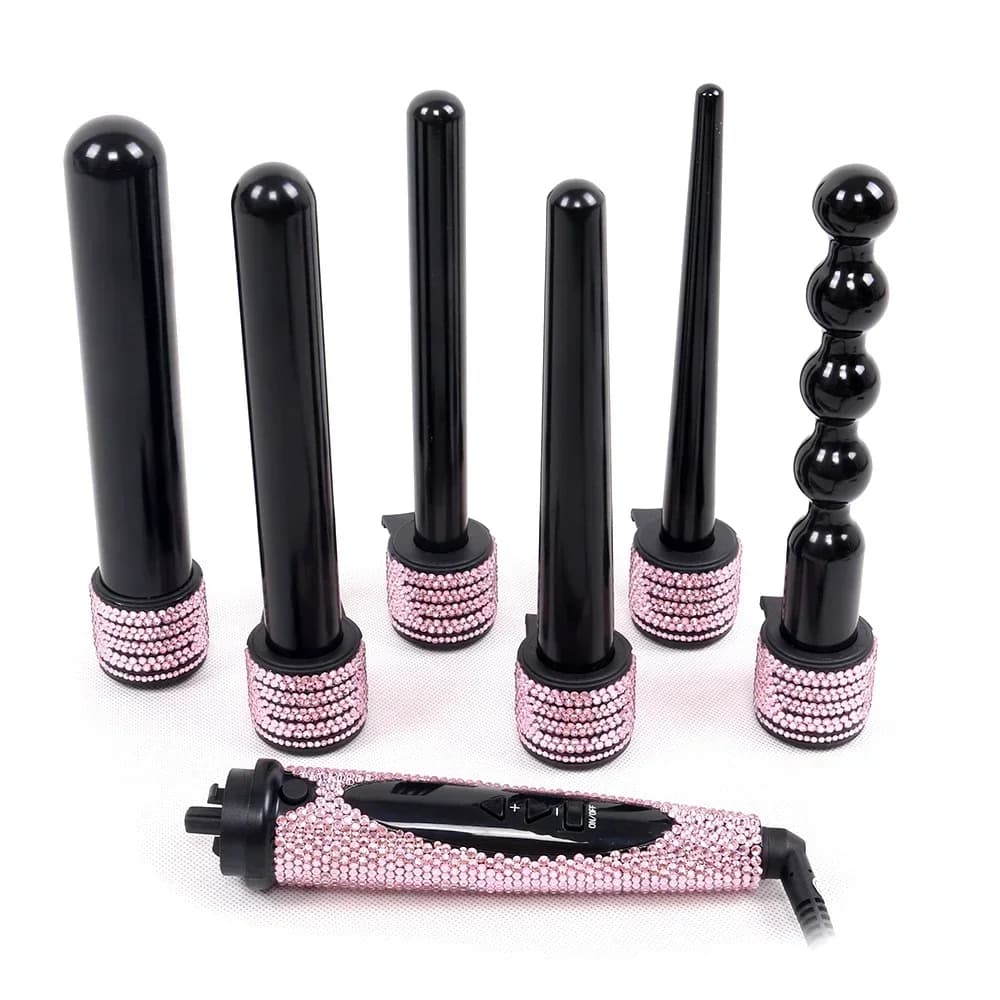 Bacchette arricciacapelli intercambiabili professionali ad alta temperatura 6 in 1 Set ferro arricciacapelli in cristallo bling