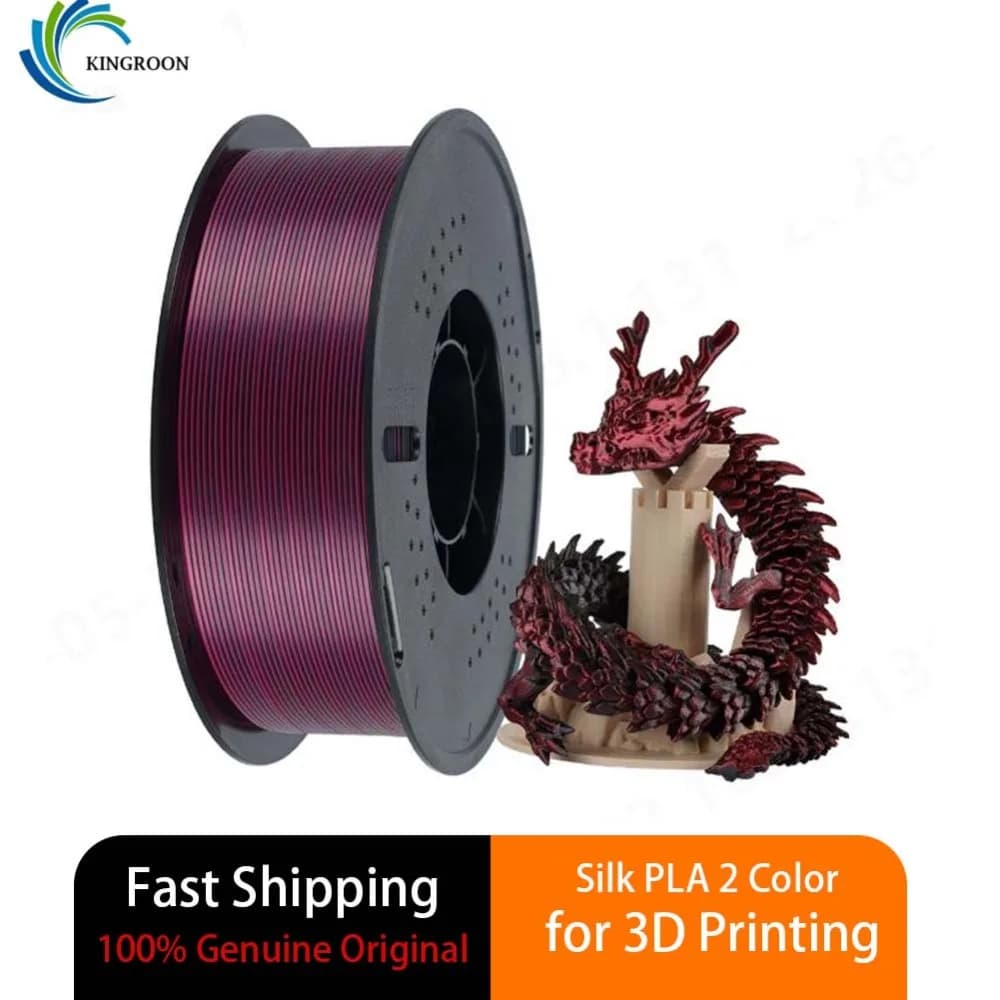 KINGROON Silk Dual Color PLA Filament 1.75mm 1KG Glossy Two-Tone 3D Printing Material For FDM 3D Printer